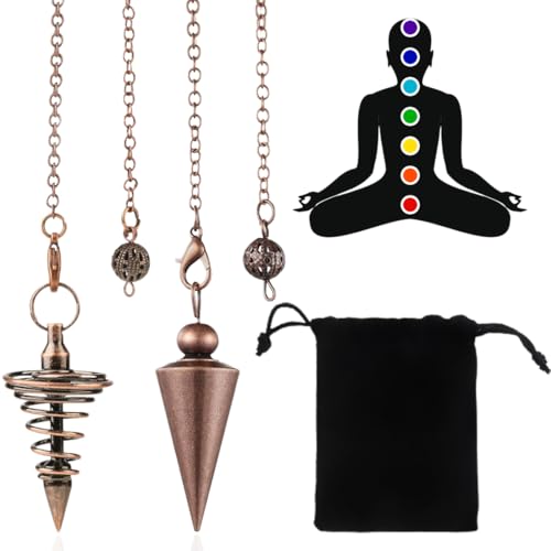 NJCXOLA 2 péndulo de cobre, péndulo de metal esotérico, vara de radiestesia en set para adivinación, accesorios de tarot, regalos de equilibrio Reiki para amantes del tarot