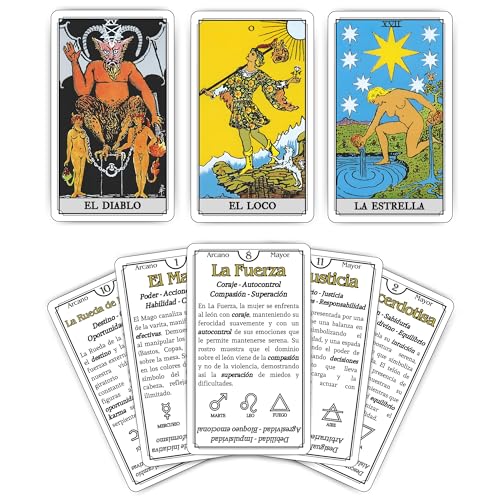 ARCANIA - Tarot fácil para Principiantes con Instrucciones para Aprender de Manera Sencilla y Rápida. Contiene Palabras Clave, Zodiaco, Planetas y 4 Elementos. Incluye Guía Digital Descargable