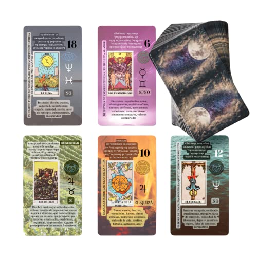 Witchy Cauldron - Baraja de Tarot en español para principiantes, cartas de Tarot con significado, Tarot de aprendizaje, palabras clave, Chakra, Planeta, Afirmación, Invertido, Zodíaco